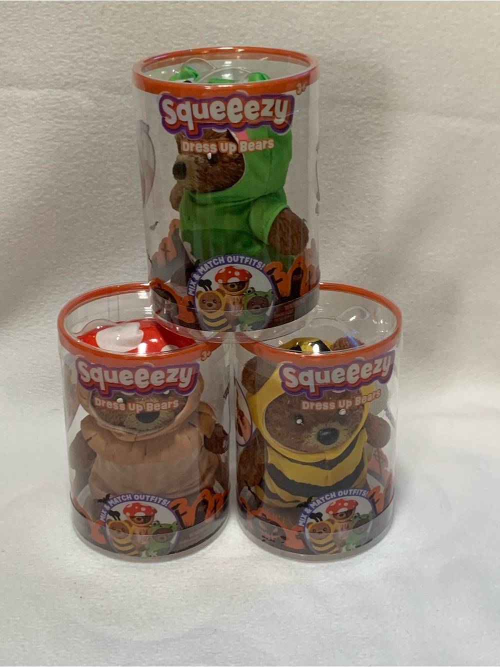Squeeezy Dress Up Bears Plush Toy Set - Green, Yellow, Brown